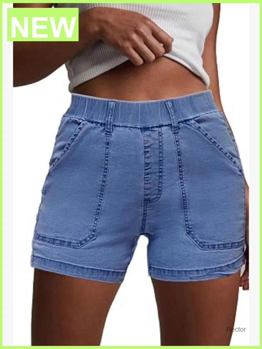 High Waisted Denim Shorts for Women Stretchy Pull On Summer with Pockets